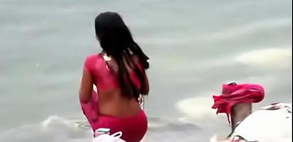  Indian woman bathing in ganges river backless open